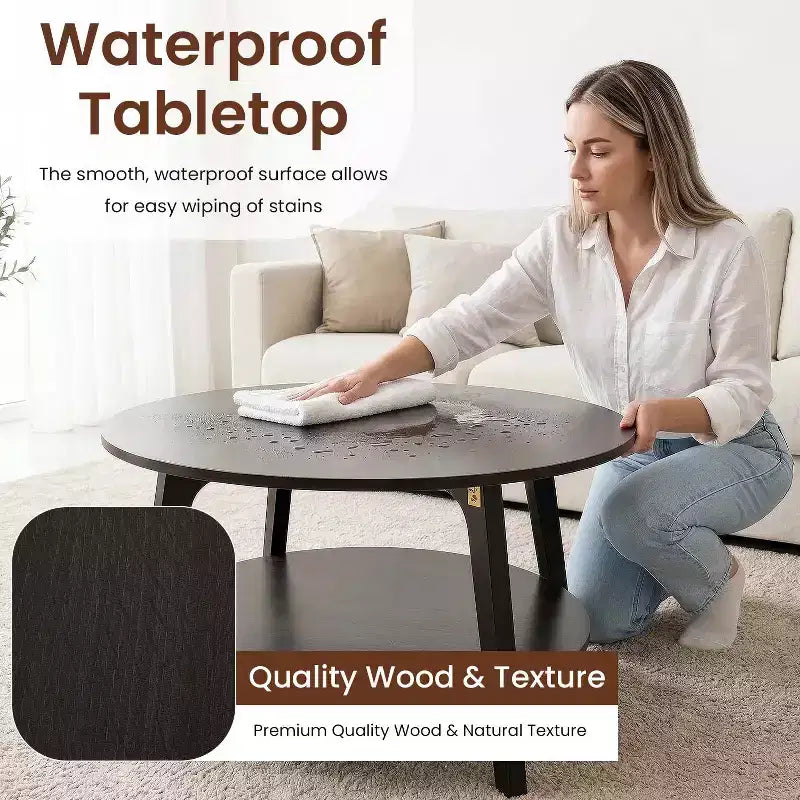 Table basse ronde moderne BestMassage avec rangement à 2 niveaux, table d'appoint en bois pour salon, petite table d'appoint de canapé peu encombrante