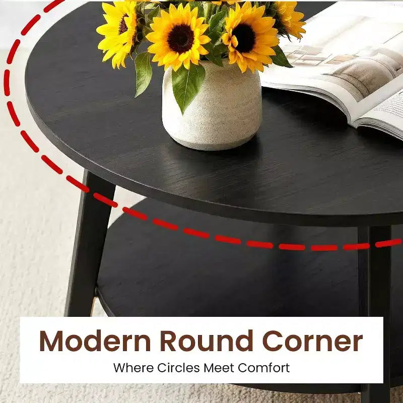 Table basse ronde moderne BestMassage avec rangement à 2 niveaux, table d'appoint en bois pour salon, petite table d'appoint de canapé peu encombrante