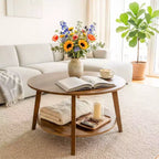 Table basse ronde moderne BestMassage avec rangement à 2 niveaux, table d'appoint en bois pour salon, petite table d'appoint de canapé peu encombrante
