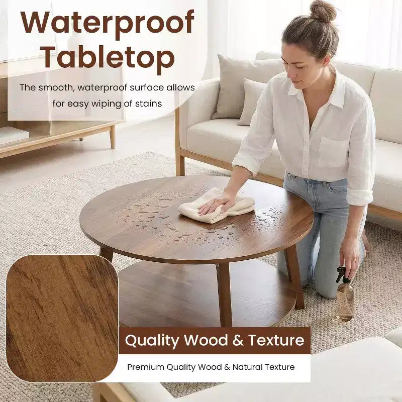 Table basse ronde moderne BestMassage avec rangement à 2 niveaux, table d'appoint en bois pour salon, petite table d'appoint de canapé peu encombrante