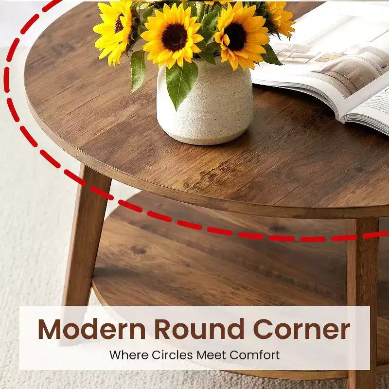 Table basse ronde moderne BestMassage avec rangement à 2 niveaux, table d'appoint en bois pour salon, petite table d'appoint de canapé peu encombrante