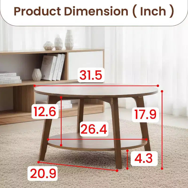 Table basse ronde moderne BestMassage avec rangement à 2 niveaux, table d'appoint en bois pour salon, petite table d'appoint de canapé peu encombrante