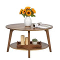 BestMassage Modern Round Coffee Table with 2-Tier Storage, Wood Accent Table for Living Room, Space Saving Sofa Side Table