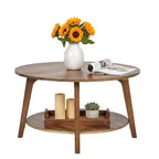 BestMassage Modern Round Coffee Table with 2-Tier Storage, Wood Accent Table for Living Room, Space Saving Sofa Side Table