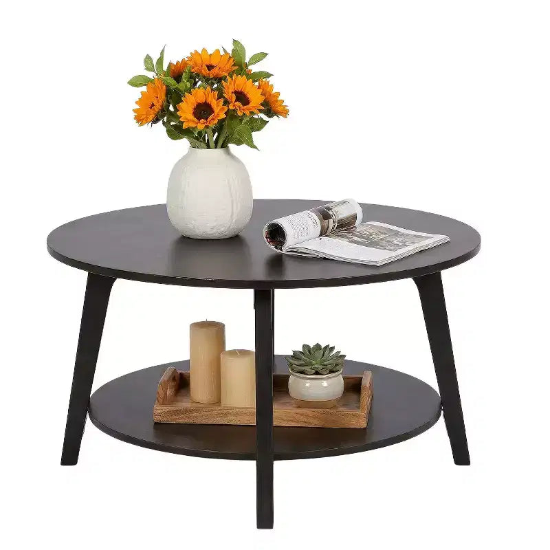 Table basse ronde moderne BestMassage avec rangement à 2 niveaux, table d'appoint en bois pour salon, petite table d'appoint de canapé peu encombrante