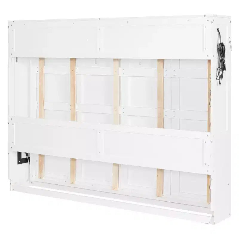 Lit escamotable grand lit FAMYYT avec pliage latéral, éclairage LED sous le lit, prise USB intégrée, montage facile, blanc