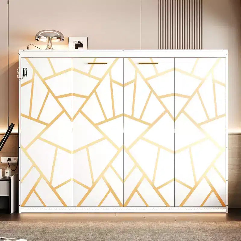 Lit escamotable grand lit FAMYYT avec pliage latéral, éclairage LED sous le lit, prise USB intégrée, montage facile, blanc