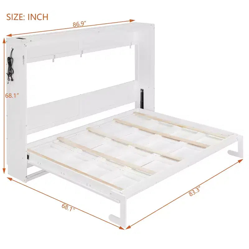Lit escamotable grand lit FAMYYT avec pliage latéral, éclairage LED sous le lit, prise USB intégrée, montage facile, blanc