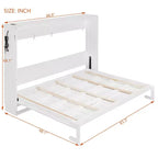 Lit escamotable grand lit FAMYYT avec pliage latéral, éclairage LED sous le lit, prise USB intégrée, montage facile, blanc