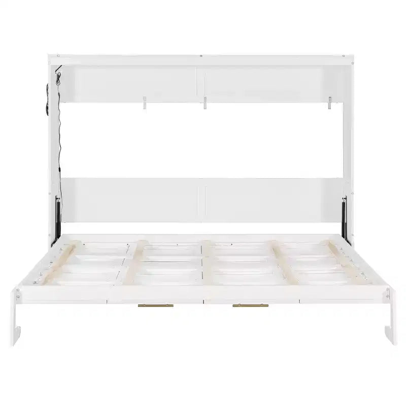 Lit escamotable grand lit FAMYYT avec pliage latéral, éclairage LED sous le lit, prise USB intégrée, montage facile, blanc
