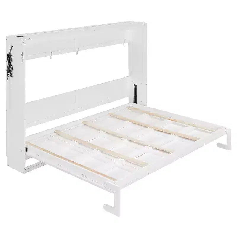 Lit escamotable grand lit FAMYYT avec pliage latéral, éclairage LED sous le lit, prise USB intégrée, montage facile, blanc