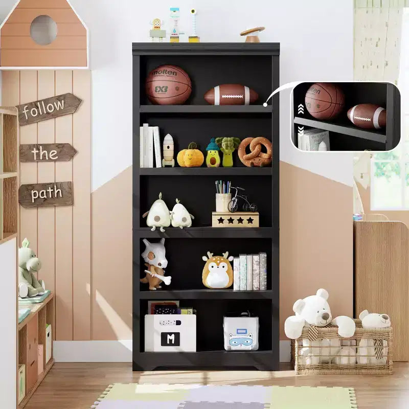 Étagère réglable à 5/6 niveaux, bibliothèque haute de style rustique, meuble de rangement autonome avec kit anti-basculement pour bureau à domicile, salon, bureau