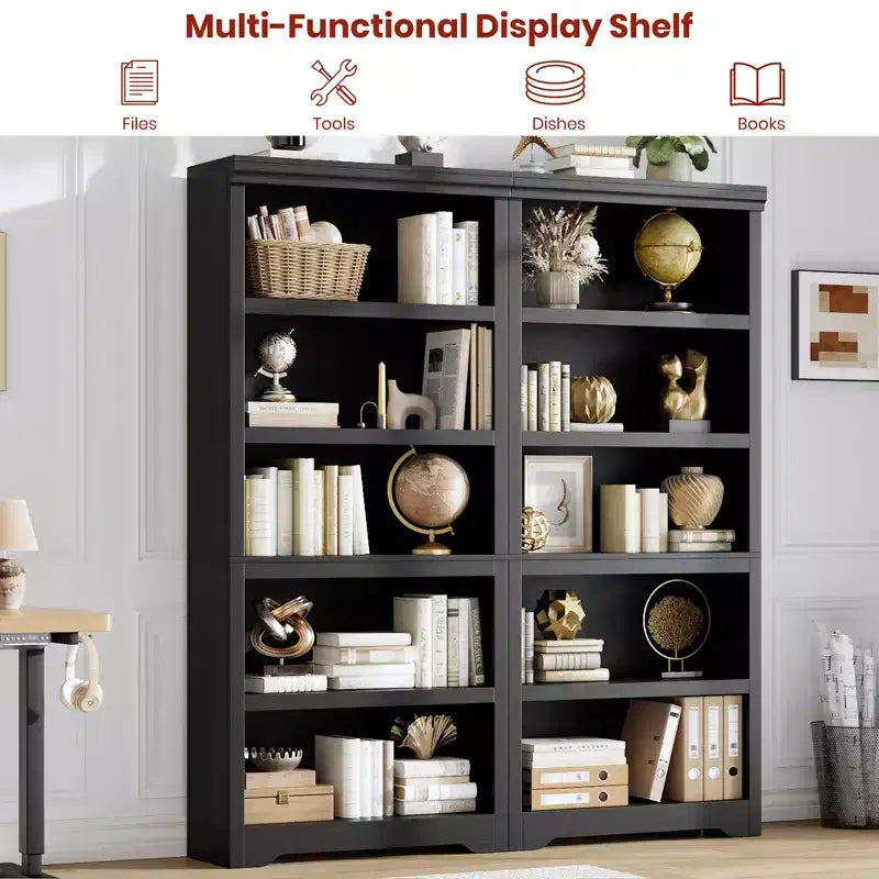 Étagère réglable à 5/6 niveaux, bibliothèque haute de style rustique, meuble de rangement autonome avec kit anti-basculement pour bureau à domicile, salon, bureau