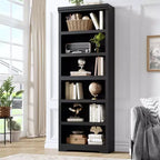 Étagère réglable à 5/6 niveaux, bibliothèque haute de style rustique, meuble de rangement autonome avec kit anti-basculement pour bureau à domicile, salon, bureau