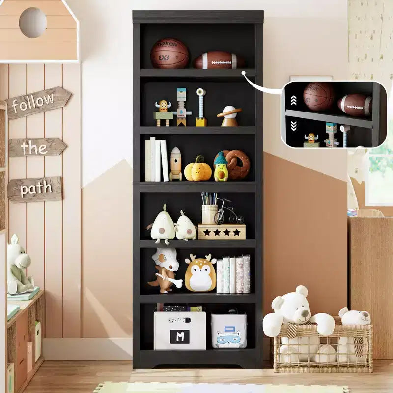 Étagère réglable à 5/6 niveaux, bibliothèque haute de style rustique, meuble de rangement autonome avec kit anti-basculement pour bureau à domicile, salon, bureau