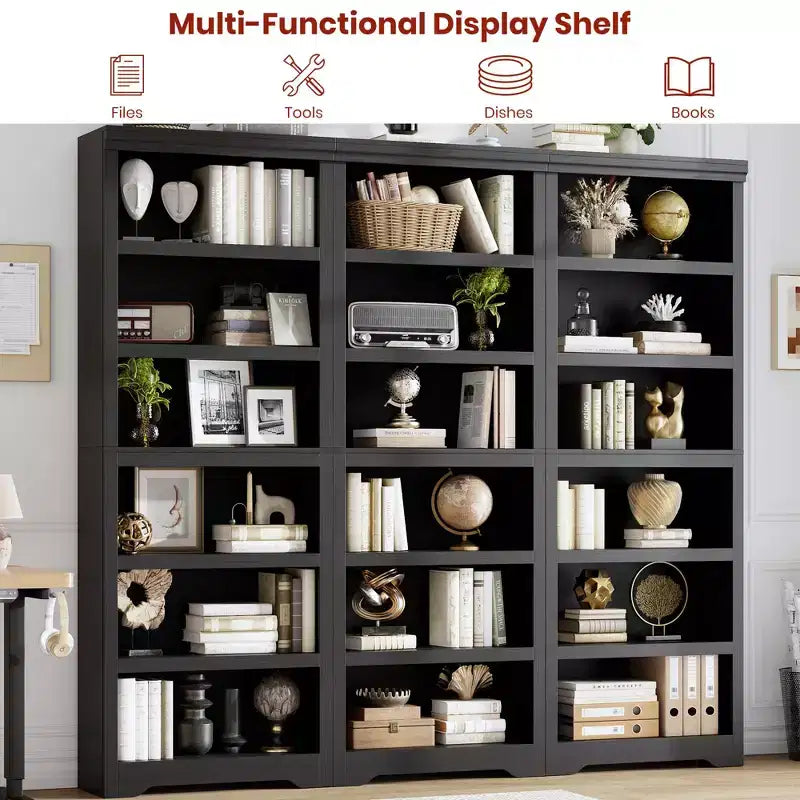 Étagère réglable à 5/6 niveaux, bibliothèque haute de style rustique, meuble de rangement autonome avec kit anti-basculement pour bureau à domicile, salon, bureau