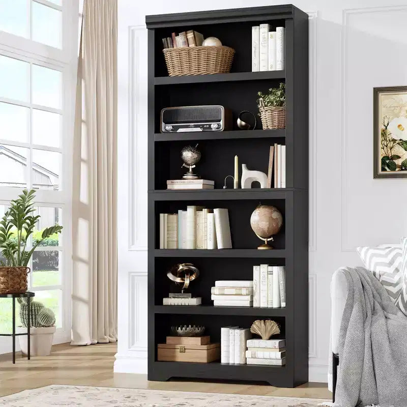 Étagère réglable à 5/6 niveaux, bibliothèque haute de style rustique, meuble de rangement autonome avec kit anti-basculement pour bureau à domicile, salon, bureau