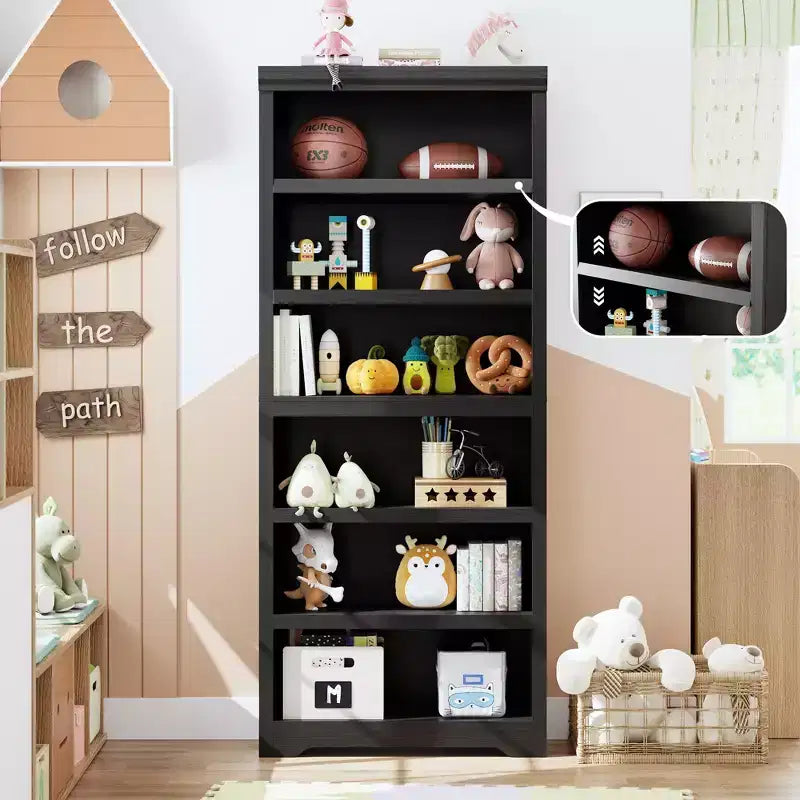 Étagère réglable à 5/6 niveaux, bibliothèque haute de style rustique, meuble de rangement autonome avec kit anti-basculement pour bureau à domicile, salon, bureau