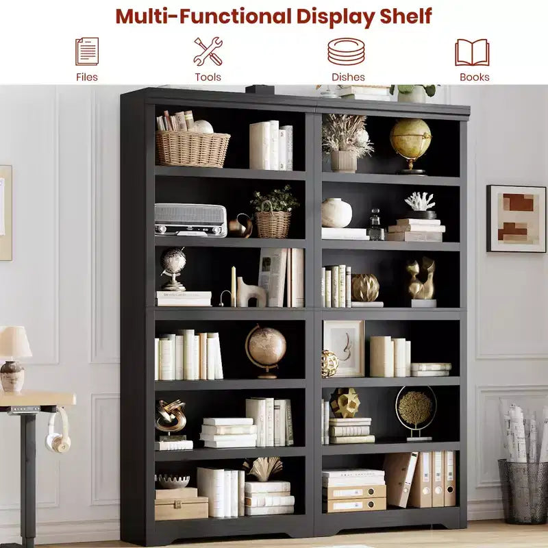 Étagère réglable à 5/6 niveaux, bibliothèque haute de style rustique, meuble de rangement autonome avec kit anti-basculement pour bureau à domicile, salon, bureau