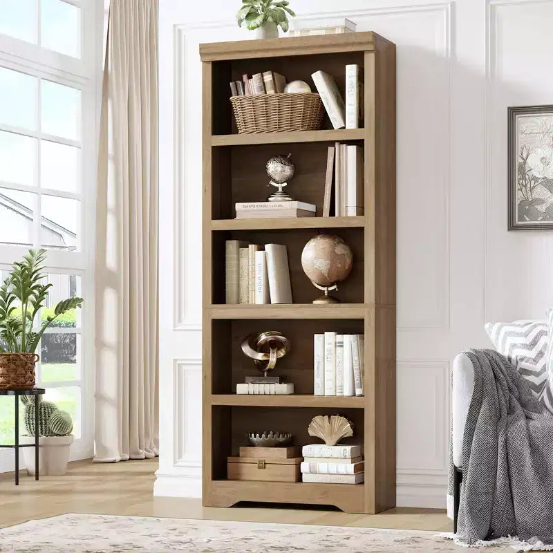 Étagère réglable à 5/6 niveaux, bibliothèque haute de style rustique, meuble de rangement autonome avec kit anti-basculement pour bureau à domicile, salon, bureau