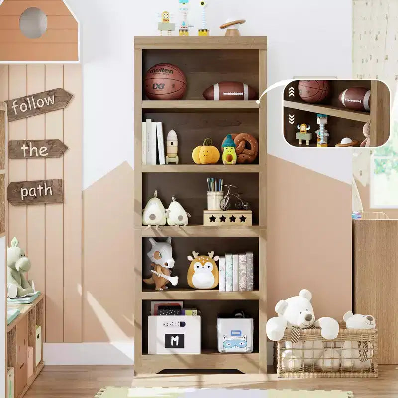 Étagère réglable à 5/6 niveaux, bibliothèque haute de style rustique, meuble de rangement autonome avec kit anti-basculement pour bureau à domicile, salon, bureau