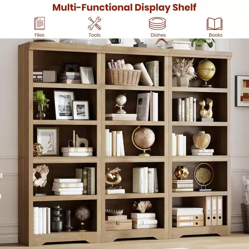 Étagère réglable à 5/6 niveaux, bibliothèque haute de style rustique, meuble de rangement autonome avec kit anti-basculement pour bureau à domicile, salon, bureau