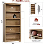 Étagère réglable à 5/6 niveaux, bibliothèque haute de style rustique, meuble de rangement autonome avec kit anti-basculement pour bureau à domicile, salon, bureau