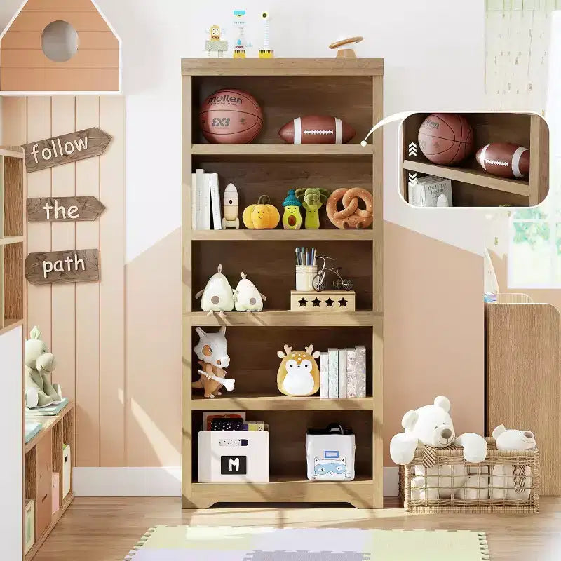 Étagère réglable à 5/6 niveaux, bibliothèque haute de style rustique, meuble de rangement autonome avec kit anti-basculement pour bureau à domicile, salon, bureau