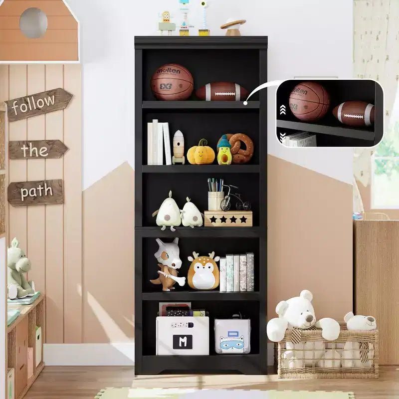 Étagère réglable à 5/6 niveaux, bibliothèque haute de style rustique, meuble de rangement autonome avec kit anti-basculement pour bureau à domicile, salon, bureau