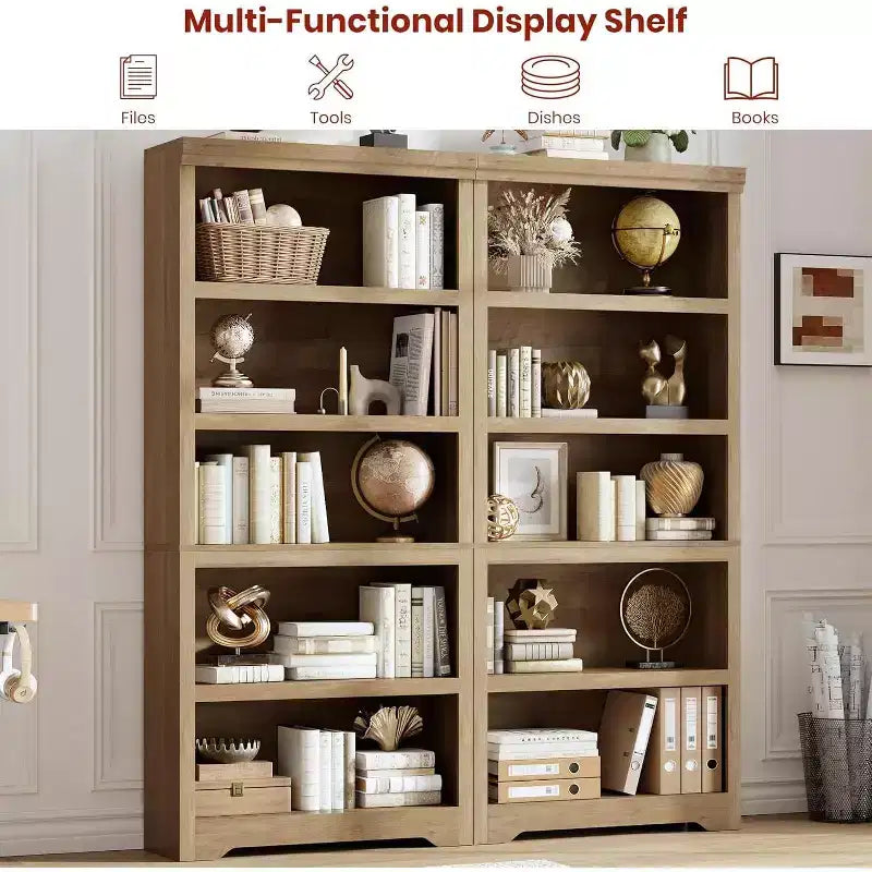 Étagère réglable à 5/6 niveaux, bibliothèque haute de style rustique, meuble de rangement autonome avec kit anti-basculement pour bureau à domicile, salon, bureau
