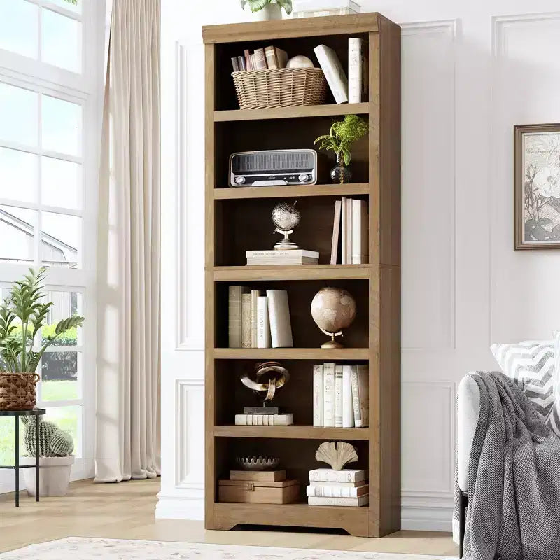 Étagère réglable à 5/6 niveaux, bibliothèque haute de style rustique, meuble de rangement autonome avec kit anti-basculement pour bureau à domicile, salon, bureau