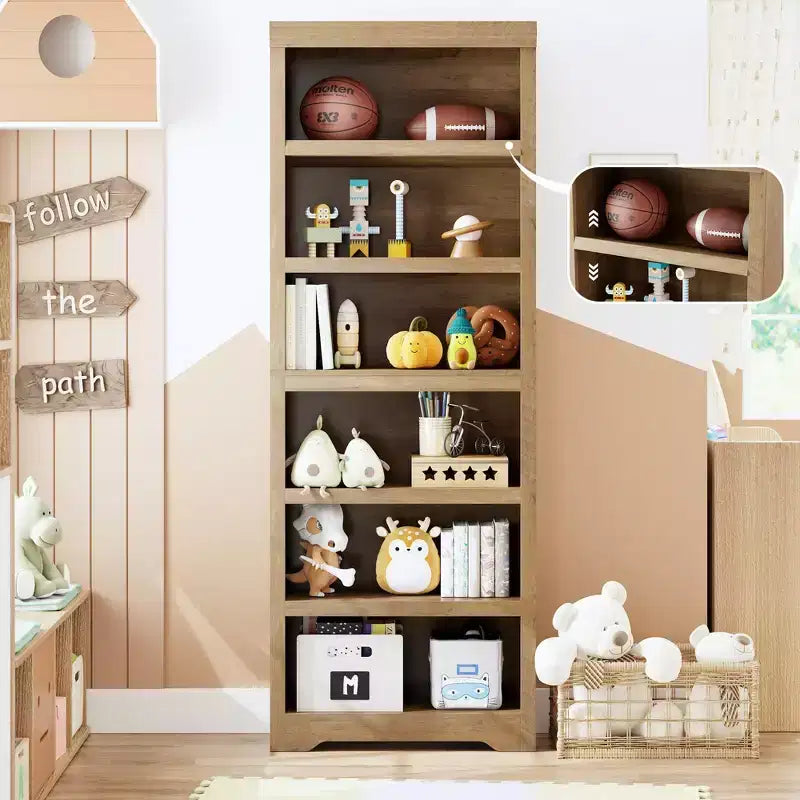 Étagère réglable à 5/6 niveaux, bibliothèque haute de style rustique, meuble de rangement autonome avec kit anti-basculement pour bureau à domicile, salon, bureau