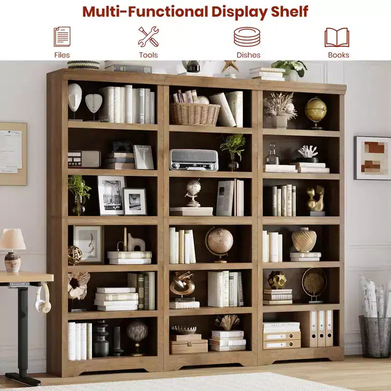 Étagère réglable à 5/6 niveaux, bibliothèque haute de style rustique, meuble de rangement autonome avec kit anti-basculement pour bureau à domicile, salon, bureau