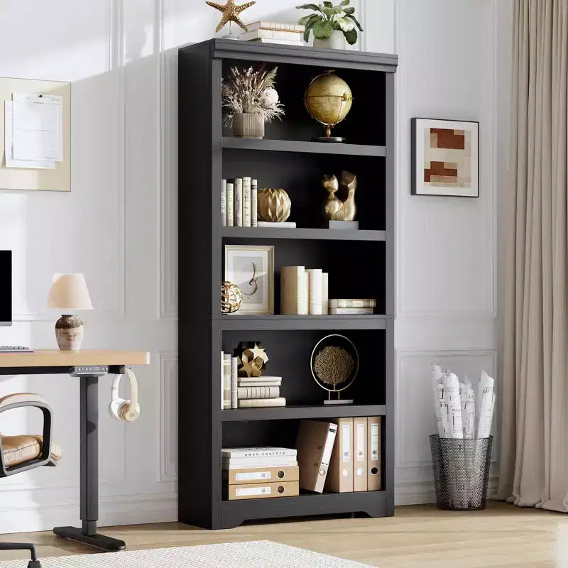 Étagère réglable à 5/6 niveaux, bibliothèque haute de style rustique, meuble de rangement autonome avec kit anti-basculement pour bureau à domicile, salon, bureau