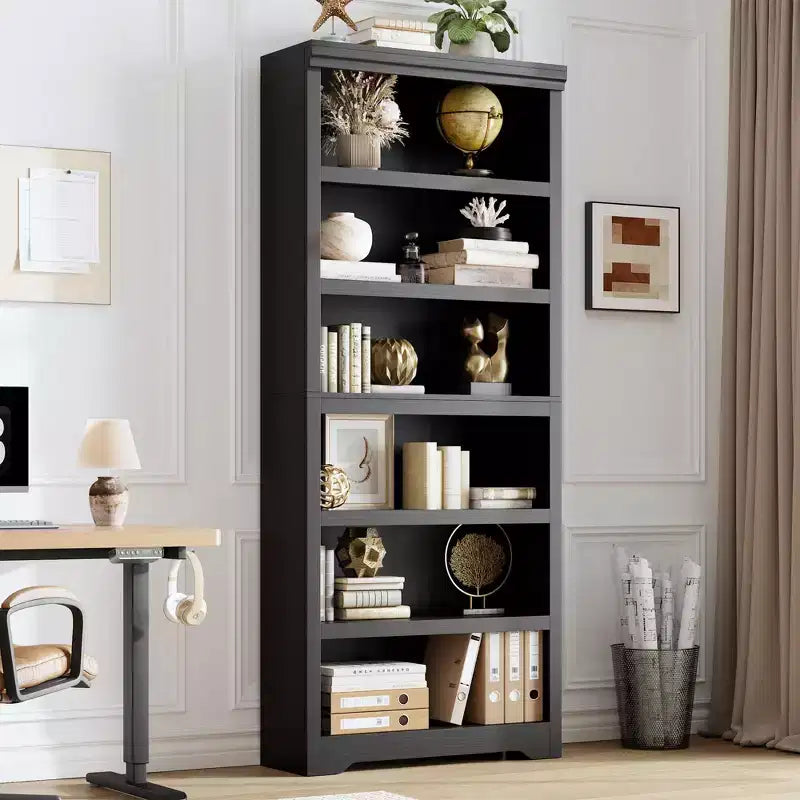 Étagère réglable à 5/6 niveaux, bibliothèque haute de style rustique, meuble de rangement autonome avec kit anti-basculement pour bureau à domicile, salon, bureau