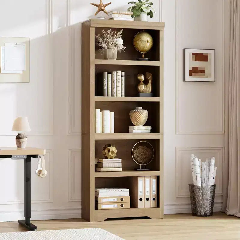 Étagère réglable à 5/6 niveaux, bibliothèque haute de style rustique, meuble de rangement autonome avec kit anti-basculement pour bureau à domicile, salon, bureau