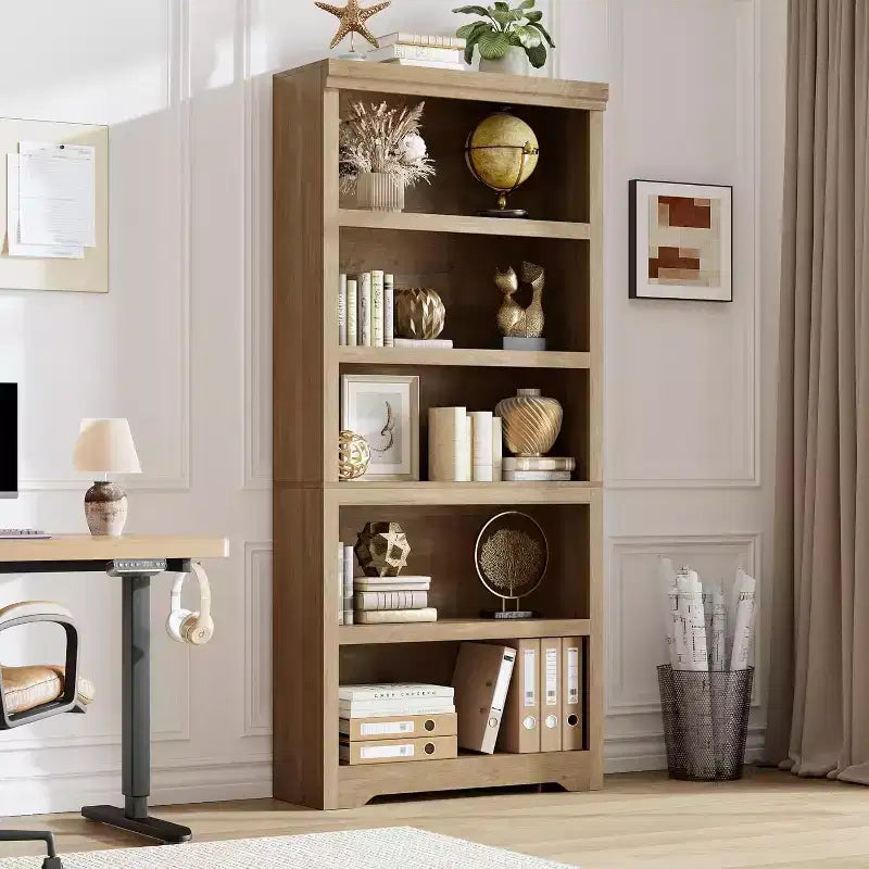 Étagère réglable à 5/6 niveaux, bibliothèque haute de style rustique, meuble de rangement autonome avec kit anti-basculement pour bureau à domicile, salon, bureau