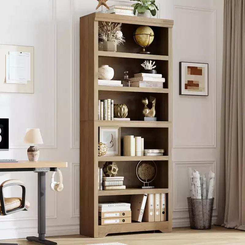 Étagère réglable à 5/6 niveaux, bibliothèque haute de style rustique, meuble de rangement autonome avec kit anti-basculement pour bureau à domicile, salon, bureau