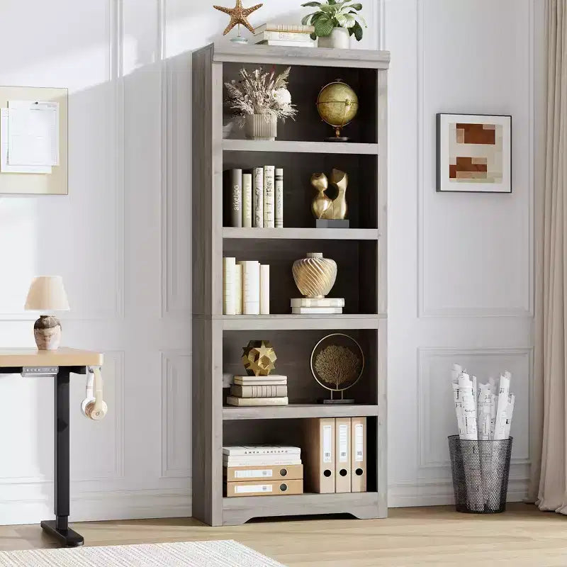 Étagère réglable à 5/6 niveaux, bibliothèque haute de style rustique, meuble de rangement autonome avec kit anti-basculement pour bureau à domicile, salon, bureau