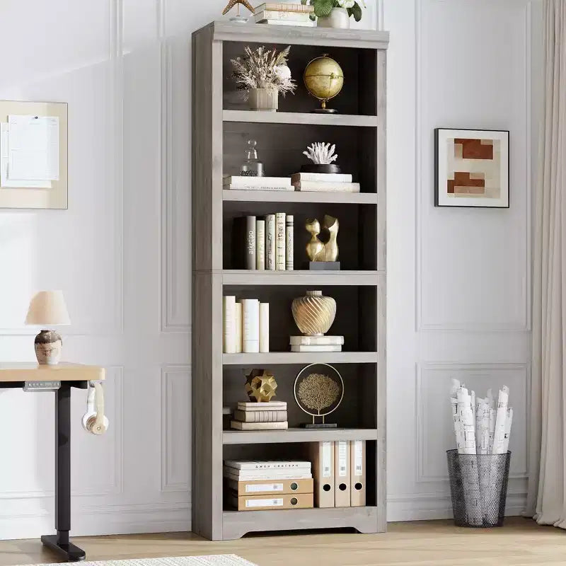 Étagère réglable à 5/6 niveaux, bibliothèque haute de style rustique, meuble de rangement autonome avec kit anti-basculement pour bureau à domicile, salon, bureau