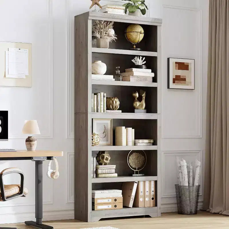 Étagère réglable à 5/6 niveaux, bibliothèque haute de style rustique, meuble de rangement autonome avec kit anti-basculement pour bureau à domicile, salon, bureau
