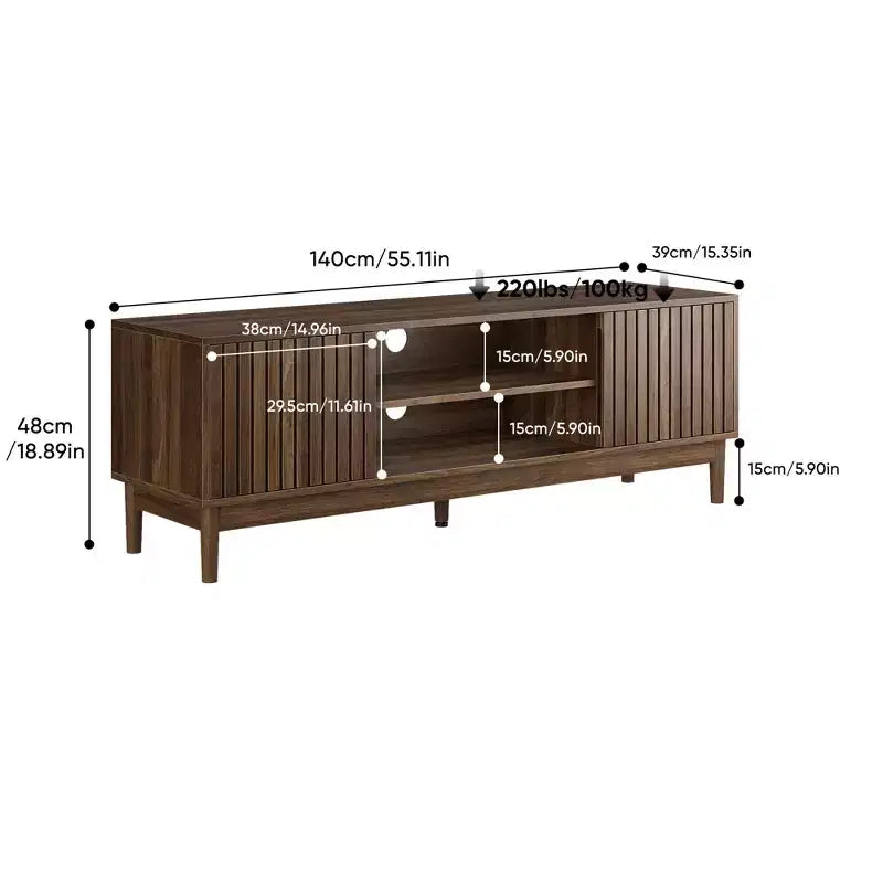 GDFStudio Meuble TV Rajesh Moderne en Bois 55 po avec Étagères Ouvertes et Trou pour Câbles