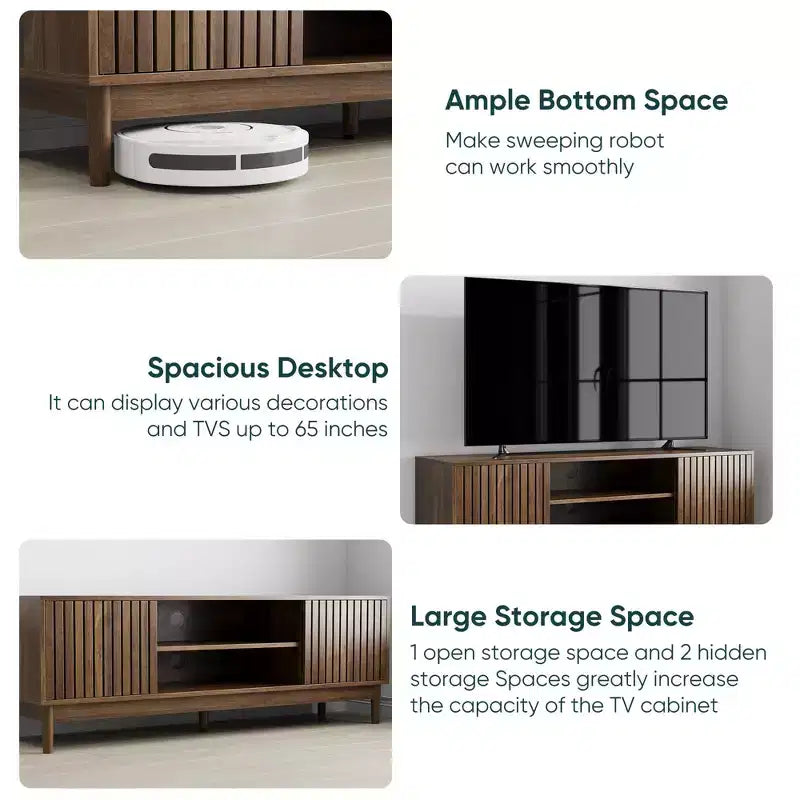 GDFStudio Meuble TV Rajesh Moderne en Bois 55 po avec Étagères Ouvertes et Trou pour Câbles
