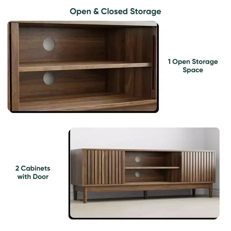 GDFStudio Meuble TV Rajesh Moderne en Bois 55 po avec Étagères Ouvertes et Trou pour Câbles
