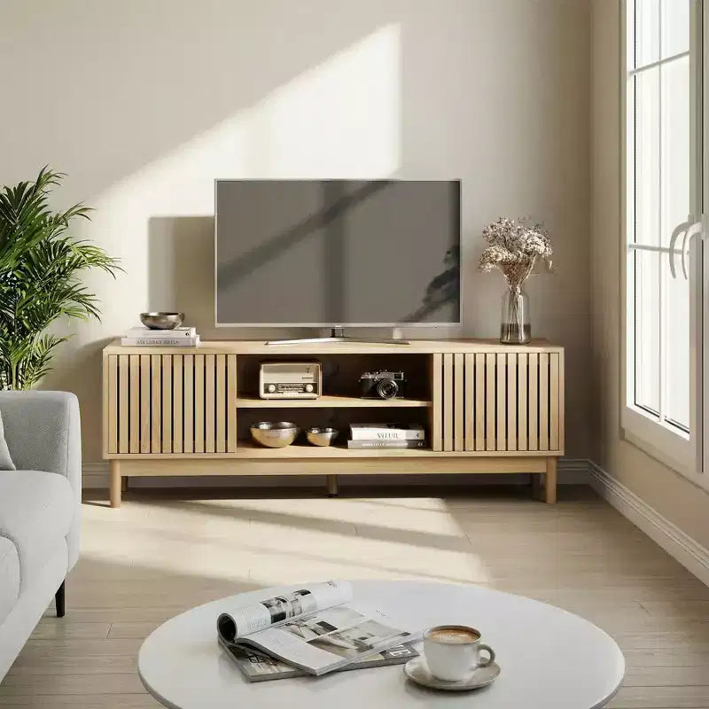 GDFStudio Meuble TV Rajesh Moderne en Bois 55 po avec Étagères Ouvertes et Trou pour Câbles