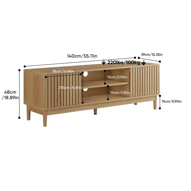 GDFStudio Meuble TV Rajesh Moderne en Bois 55 po avec Étagères Ouvertes et Trou pour Câbles