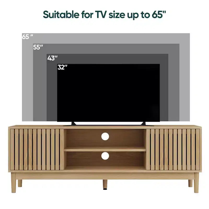 GDFStudio Meuble TV Rajesh Moderne en Bois 55 po avec Étagères Ouvertes et Trou pour Câbles