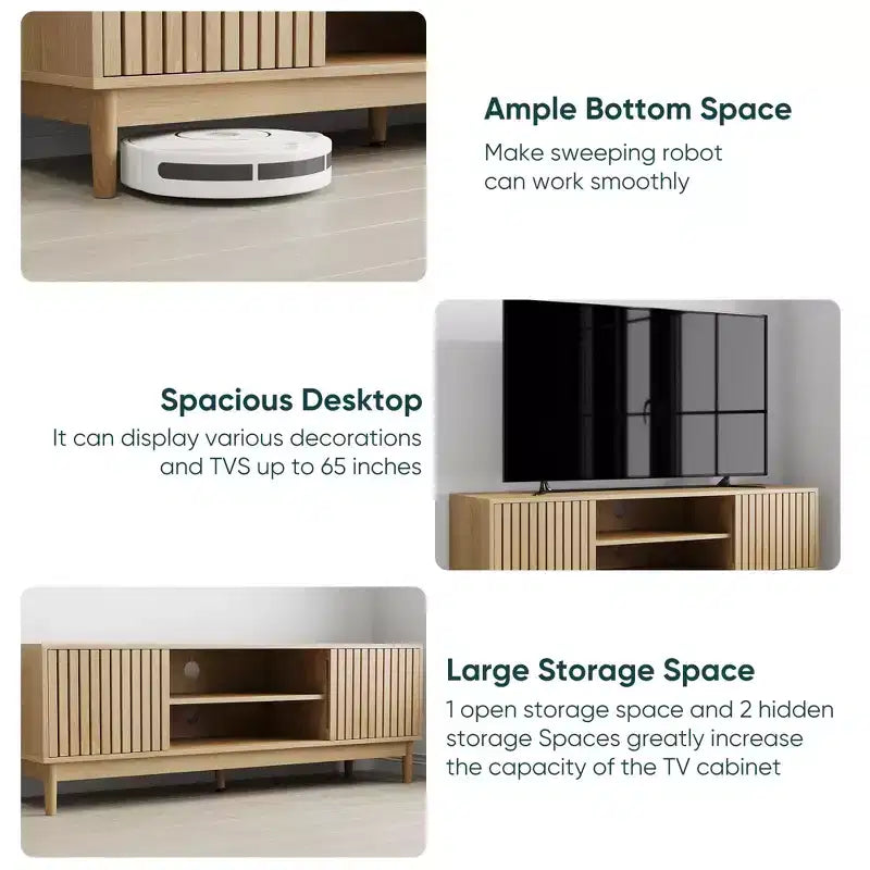 GDFStudio Meuble TV Rajesh Moderne en Bois 55 po avec Étagères Ouvertes et Trou pour Câbles