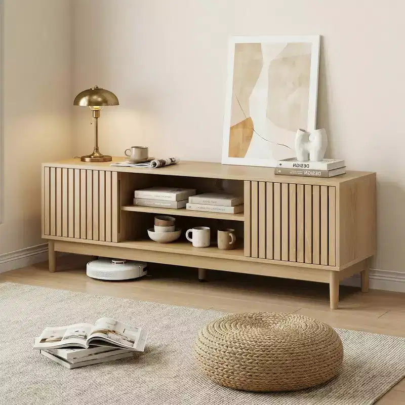 GDFStudio Rajesh Modern Wooden 55 TV Stand with Open Shelves and Cable Hole