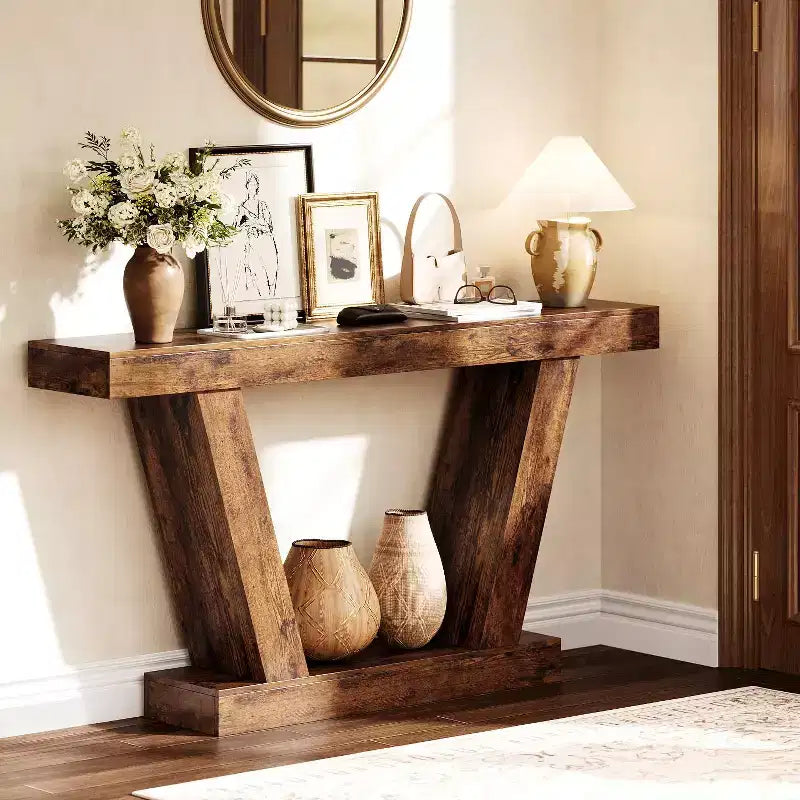 Console Table, Rustic Sofa Table with Storage Shelf for Hallway Behind Couch Living Room Entryway